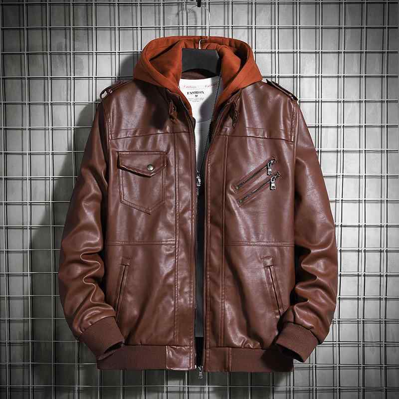 上衣 成人男性用 なめし革上衣 秋冬 ライダースジャケット 気が大きい大きさ 薄墨色 黒 赤銅色 ポリエステル 多衣嚢