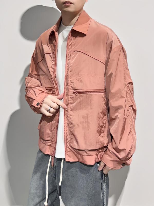 上衣 成人男性用 上衣 襟付き添い人 無地 片方衣嚢 ポリエステル 混紡 ゆったり大きさ 薄墨色 サクラ色系