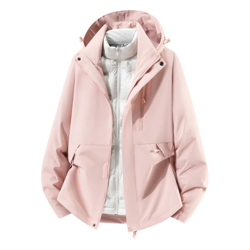 マウンテンパーカー レディース メンズ 防風 防水 登山ウェア アウトドア ジャケット 男女兼用 撥水 アウター フリースインナー付き セットアップ ピンク系｜LINEAR shop 6,102円