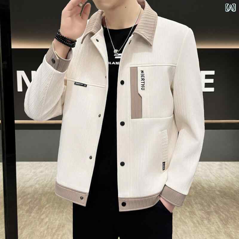 ジャケット 男性用 コーデュロイ 襟付き ライトアウター ブルゾン トップス ブラック ホワイト カーキ M L XL 2XL 3XL 4XL展開