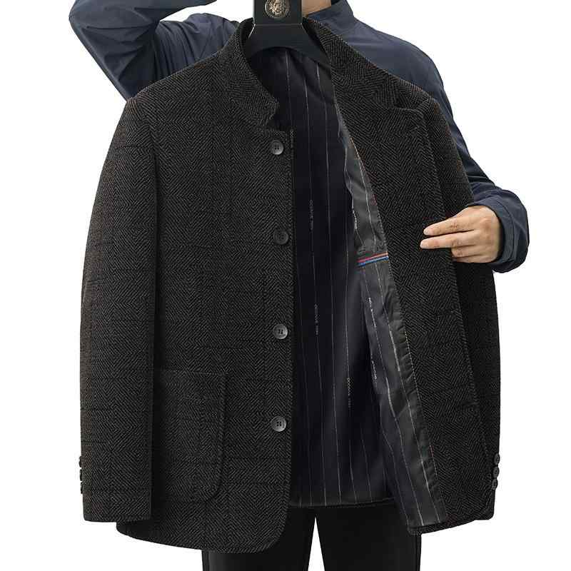 ジャケット 男性用 ウール混紡 立ち襟 シニア シェニール 厚手 アウター スタイル:カジュアル ブラック ブラウン ポリエステル 耐摩耗(x2)｜LINEAR shop