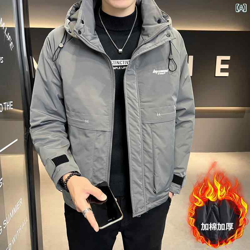 ジャケット メンズ 取り外し可能フード付き 厚手 防寒 アウター カジュアル スタイル グレー ブラック(x2)|LINEAR shop