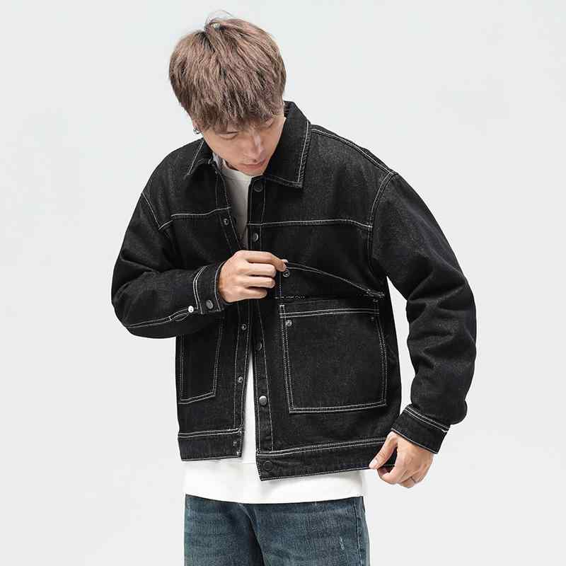 ジャケット メンズ デニム ストレッチ 伸縮性 Gジャン ブルゾン アウター トップス 長袖 秋 黒 ブラック(x2) 8,338円