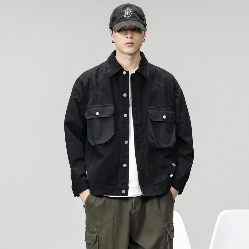 シャツ メンズ ジャケット デニム 日系 ワーク 長袖 トップス ブルゾン コットン 若者・大 普段使い 襟付き 無地 ブラック グレー ブラウン S M L XL 2L 3L 4L