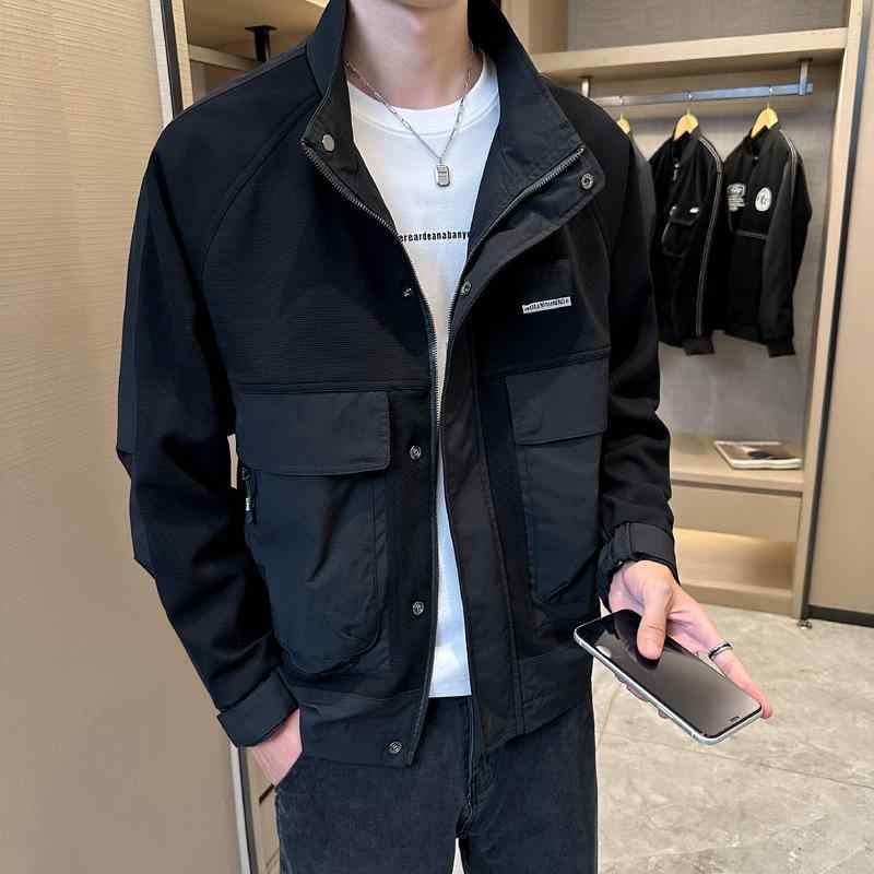 ジャケット 男性用 カジュアル ブルゾン 立襟 コットン混紡 耐摩耗 長袖 アウター 黒 ブラック 緑 グリーン ブラウン コーヒー M L XL 2XL 3XL 4XL(x2)