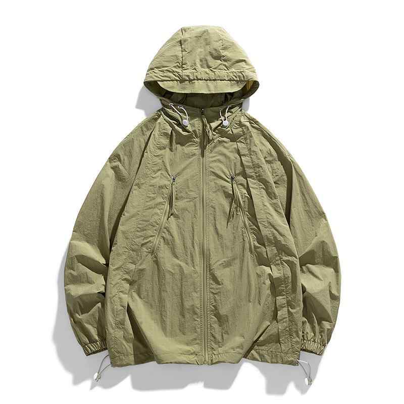 ジャケット 男性用 薄手 接触冷感 防水 UVカット アウター 春夏 アウトドア 深カーキ