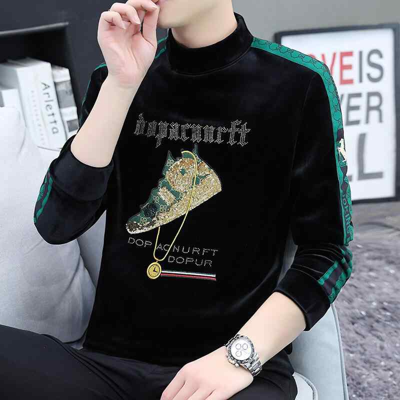 Tシャツ メンズ 男性用 ハイネック トップス 長袖 カットソー 厚手 裏起毛 暖か 春秋 部屋着 普段使い ブラック グリーン ポリエステル