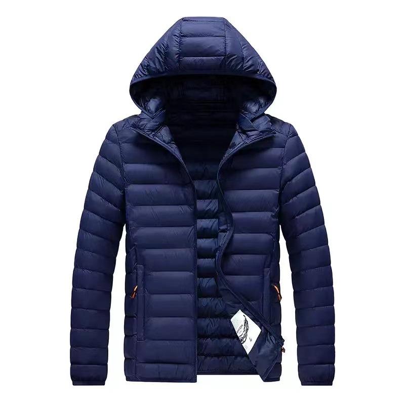綿ジャケット メンズ 男性用 フード付き 立ち襟 厚手 防寒 アウター コート トップス 冬服 無地 グレー ブラック ネイビー(x10)