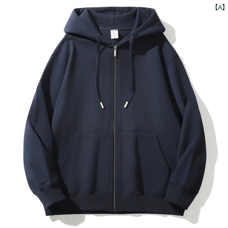 厚手の 350 g 綿 テリー カーディガン セーター カップル プルオーバー ジッパー 厚手 スポーツ 男女 秋冬 ジャケット.オシャレ