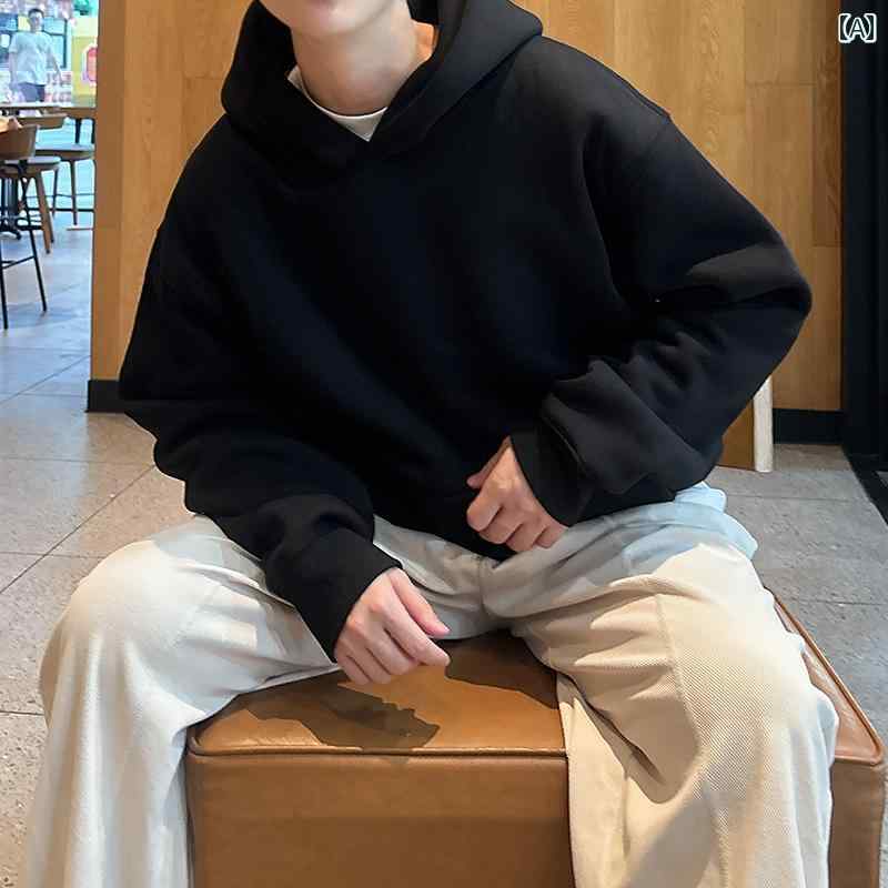フード 付き スウェット メンズ プラスベルベット 暖かい 厚手 2025 春秋 ヘビー アメリカン 服 秋冬.カラフルカラーオシャレ