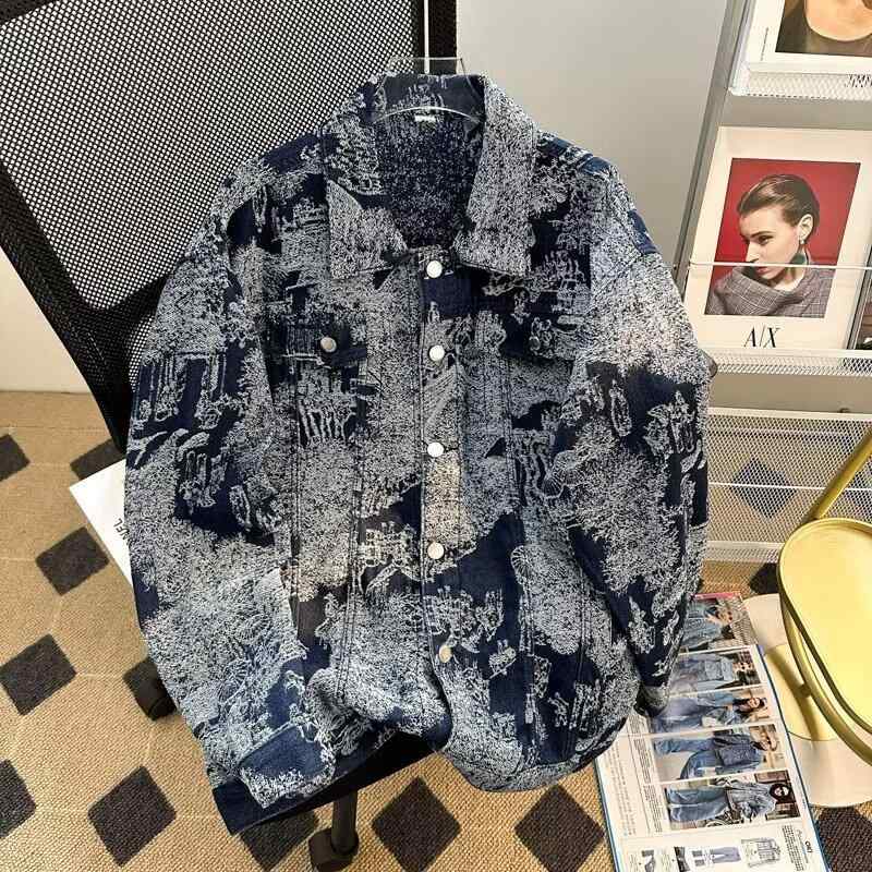 ジャケット 男性用 デニム 春秋 美品 アメリカン レトロ 花柄 提花 ?松 長袖 耐摩耗性 黒 青 緑 若者 18-24歳