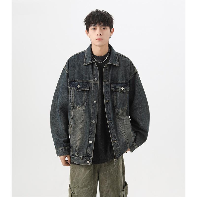 ジャケット メンズ デニム Gジャン ウォッシュ加工 ダメージ加工 レトロ ストリート アメカジ ブルゾン アウター 黄土色 ブラック グレー ブルー 綿 耐摩耗性 防風 カジュアル デイリー