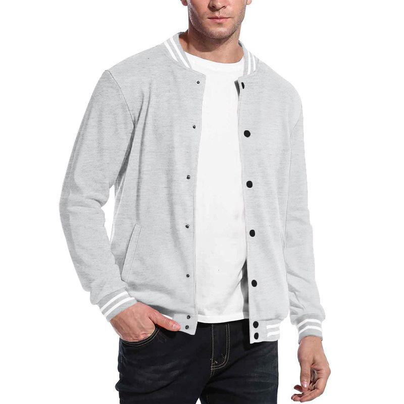 ジャケット メンズ 男性用 フリース アメリカン レトロ 無地 カジュアル スタンドカラー ボタン留め 野球服 ブルゾン ジャンパー アウター 秋冬 伸縮性 ポリエステル ブラック 黒