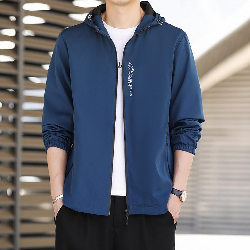 ジャケット メンズ 男性用 ブルゾン 春秋 アウター フード付き 取り外し可能 スリムフィット 無地 スタイリッシュ カーキ ブラック グレー ブルー