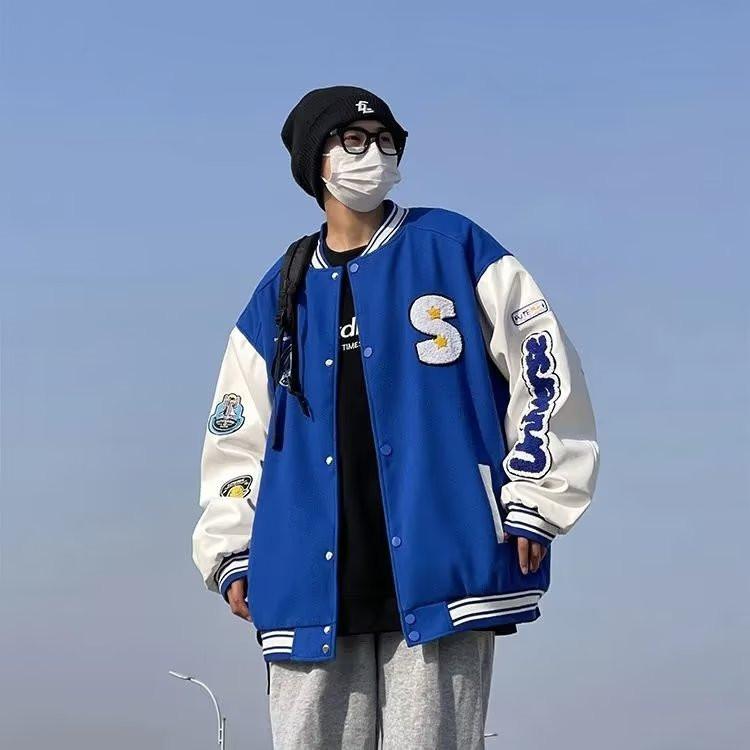 ジャケット 男性用 ブルゾン ゆったり 春秋 カジュアル 耐摩耗 プリント ブラック ブルー系