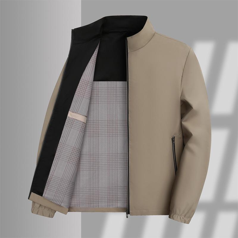 ジャケット メンズ 紳士服 春秋 ビジネス カジュアル 立襟 ポリエステル ブラック カーキ ブルー 長袖
