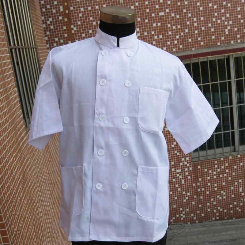 コックコート メンズ 男性用 半袖 綿 春夏 厨房 レストラン ホテル 制服 作業着 白 ホワイト 3ポケット(x2)