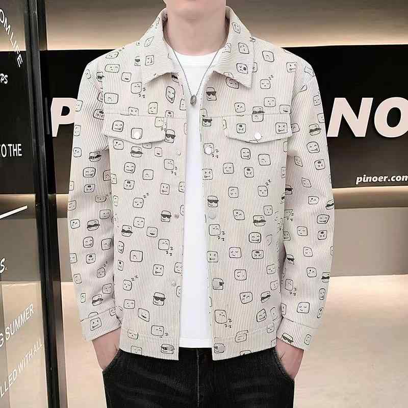 ジャケット 男性用 ブルゾン 春秋 ポリエステル 翻襟 プリント柄 スタイリッシュ カジュアル ブラック ホワイト カーキ 大きいサイズ