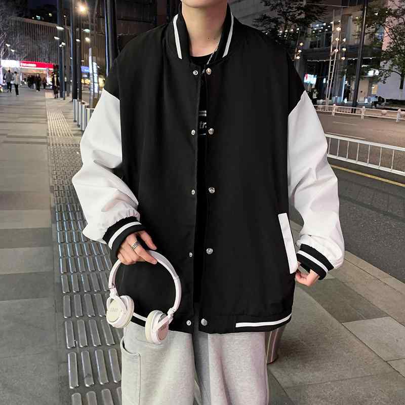ジャケット メンズ 男性用 スタジャン ブルゾン 配色 切り替え 春秋 普段使い カジュアル ブラック ブルー系