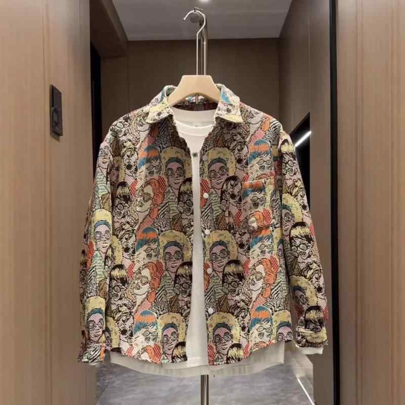 ジャケット メンズ 春秋 提花 襟付き カジュアル カラフル ペイント グラフィック ルーズ ポリエステル 長袖 トップス|LINEAR shop