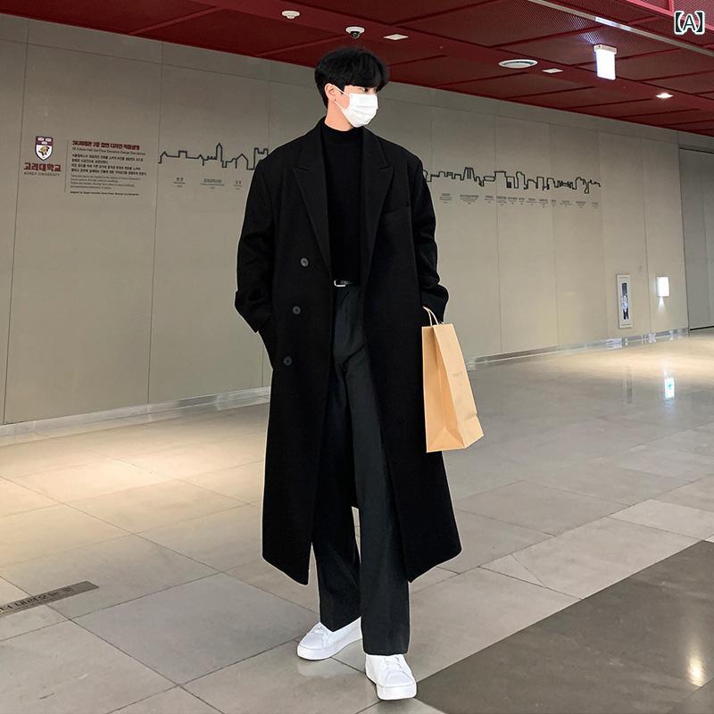 冬 メンズ ウール コート ミドル丈 膝なし ウインドブレーカー 韓国 ルーズ ショルダー.カラフルカラーオシャレシンプルスタイル|LINEAR shop