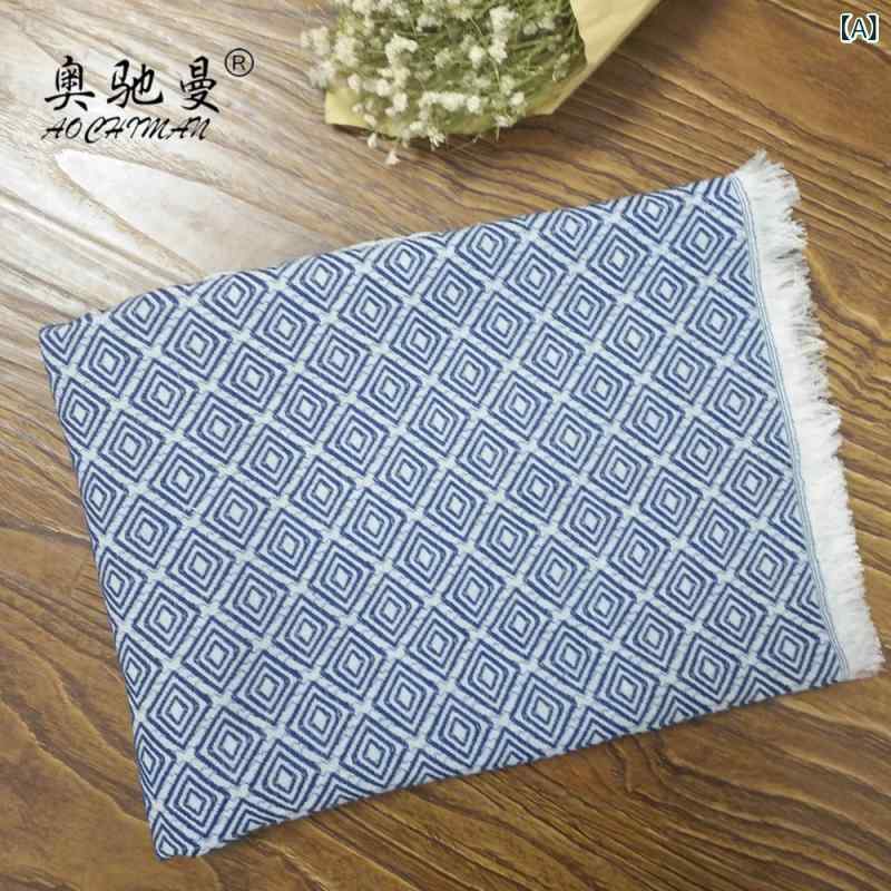 マフラー 男性用 コットン 提花 菱形 ストール ショール 防寒具 暖か 96%綿 欧美スタイル ブルー系 ホワイト系(x20)｜LINEAR shop 10,224円