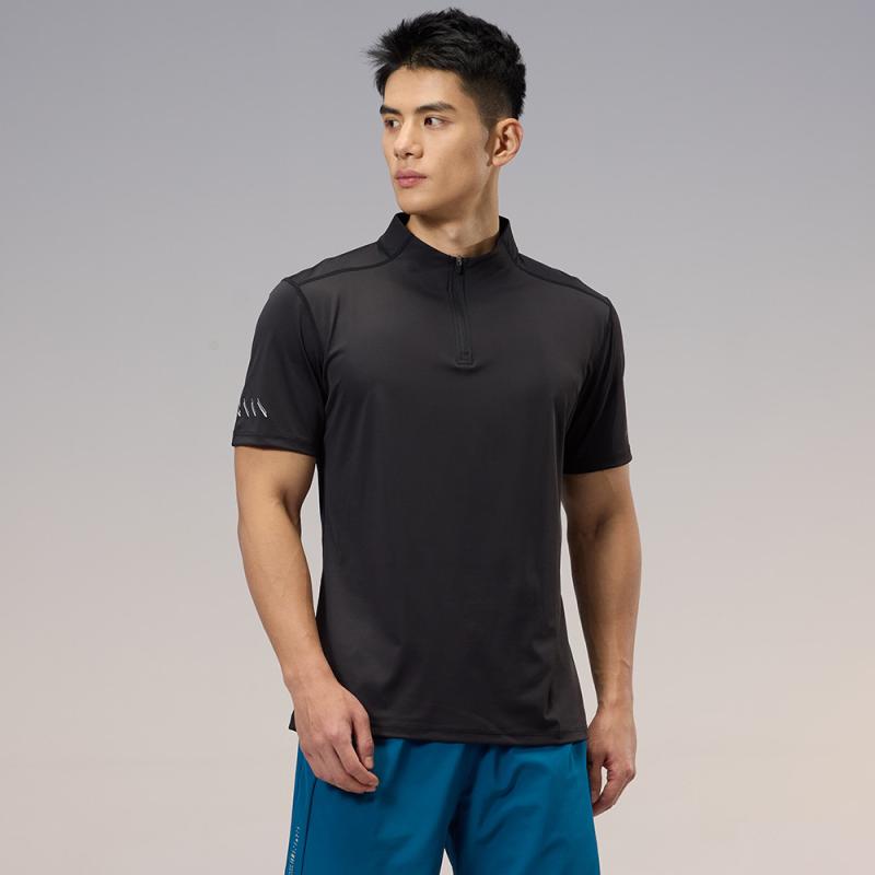 Tシャツ メンズ 男性用 半袖 ポロシャツ 立襟 接触冷感 吸湿速乾 スポーツ アウトドア 普段使い 無地 白 黒 グレー カーキ 春夏