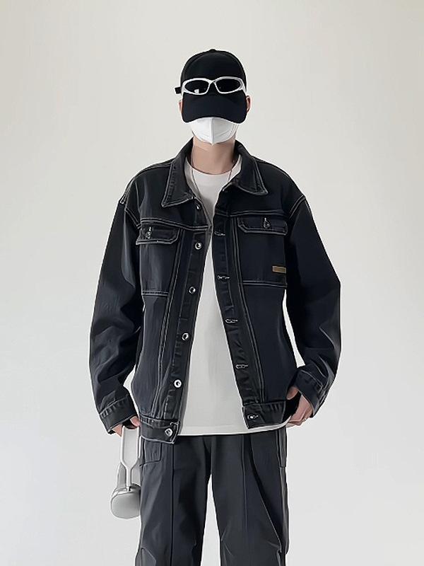 デニムジャケット メンズ Gジャン ブルゾン ゆったり 高見え ウォッシュ加工 コットン ポリエステル 再生繊維 春秋 黒 グレー 濃紺 S M L XL 2XL 3XL 4XL(x2)|LINEAR shop