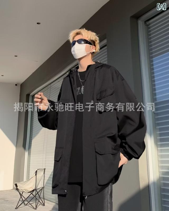 ジャケット 男性用 レトロ 多ポケット ワーク 長袖 コットン混紡 ゆったり ブラック ブルゾン アウター 春秋(x2)｜LINEAR shop