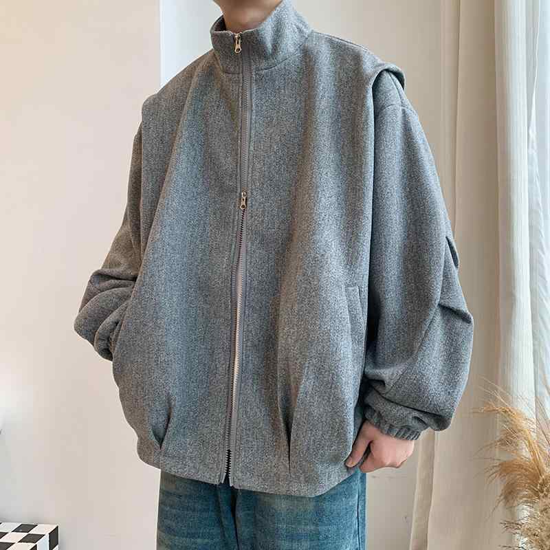コート メンズ 男性用 ウール 混紡 アウター 秋冬 防寒 リンクル加工 ゆったり 黒 ブラック グレー アーミーグリーン