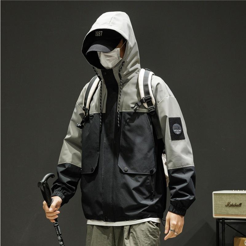 ジャケット メンズ 防水 ブルゾン 春秋 薄手 韓国 フード付き ジャンパー アウター トップス 配色 ポリエステル ブラック レッド ベージュ(x2) 8,345円