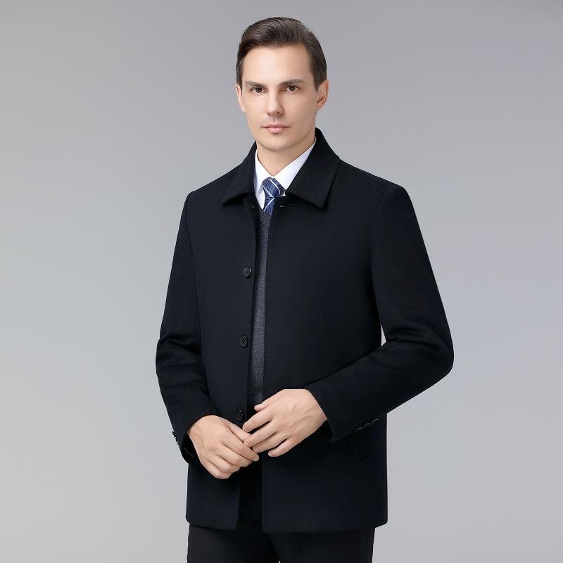コート メンズ 男性用 ウール ミドル丈 ビジネス カジュアル 紳士服 厚手 無地 秋物 防寒 紺色 ダークネイビー