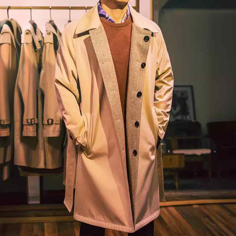厚地の外套 メンズ 成人男性用 羊毛 ツィード リヴァーシブル 秋冬 アウター 普段使い走り 韓国 真っただ中丈 二分の一丈 カーキ 紺色(x2)