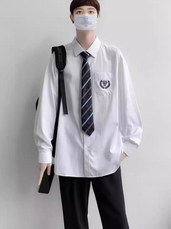 シャツ メンズ 長袖 半袖 制服 無地 ポリエステル 学生 スクール カジュアル ゆったりサイズ 白 ホワイト 形態安定 S M L XL 2XL 3XL 4XL 5XL