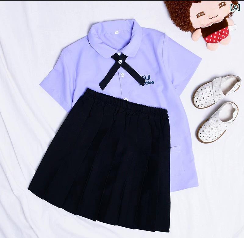 キッズ フォーマル スーツ セットアップ タイ風 制服 シャツ スカート パンツ 幼稚園 小学生 合唱 演出服 かわいい 蝶ネクタイ ブラック ポリエステル(x2)