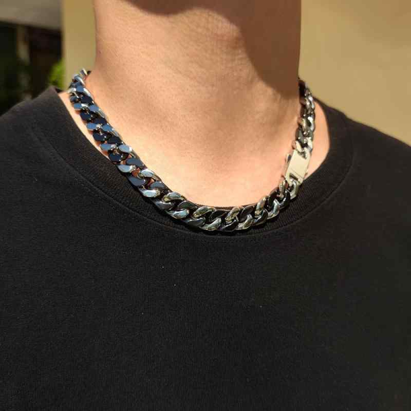 ネックレス メンズ 男性用 ヒップホップ ステンレス 幾何学 古巴チェーン ブラック 黒 チタン鋼 個性派 おしゃれ(x2)
