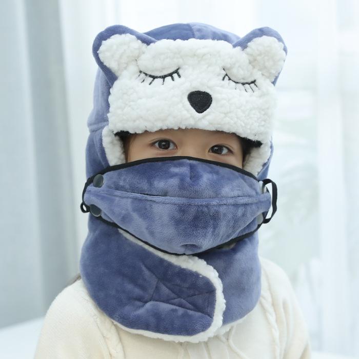 帽子 キッズ 子供用 雷?帽 秋冬 防寒 保温 コットン かわいい ニット帽 ブルー ブラック ピンク系 レッド(x2)