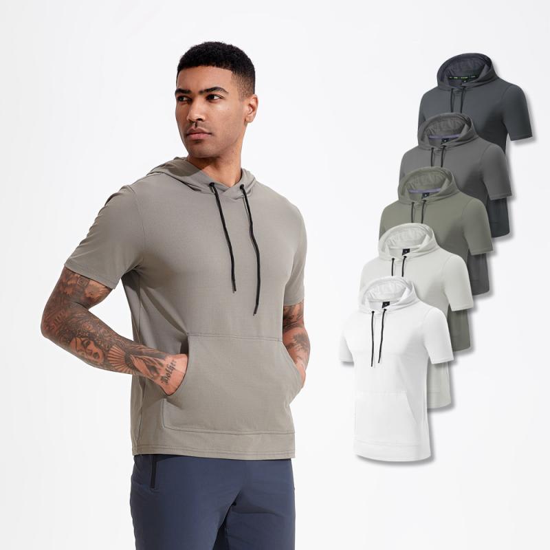 Tシャツ メンズ 男性用 スポーツウェア 接触冷感 半袖 パーカー トレーニングウェア ランニングウェア ジム 運動着 白 黒 春夏