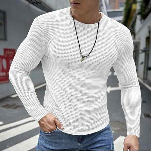 Tシャツ メンズ 長袖 トップス カットソー ポリエステル 無地 スリムフィット クルーネック 普段使い カジュアルスタイル 白/ライトグレー/ダークグレー/黒/アーミーグリーン/ネイビー/キャメル 春秋