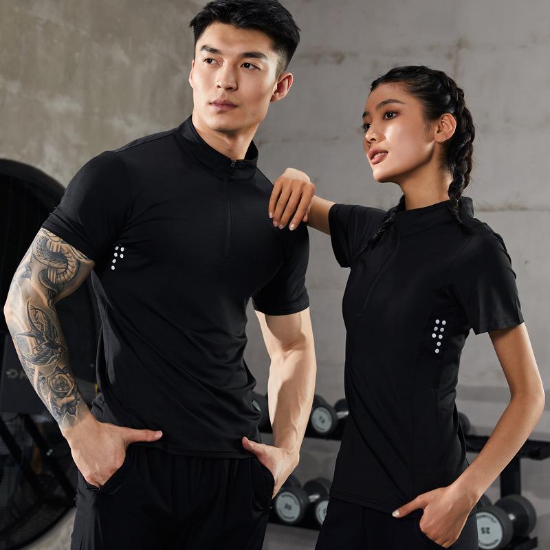Tシャツ 男性用 高機能 速乾 スポーツウェア トレーニングウェア トップス 立襟 伸縮性 ポリエステル 無地 白 黒 赤 ピンク