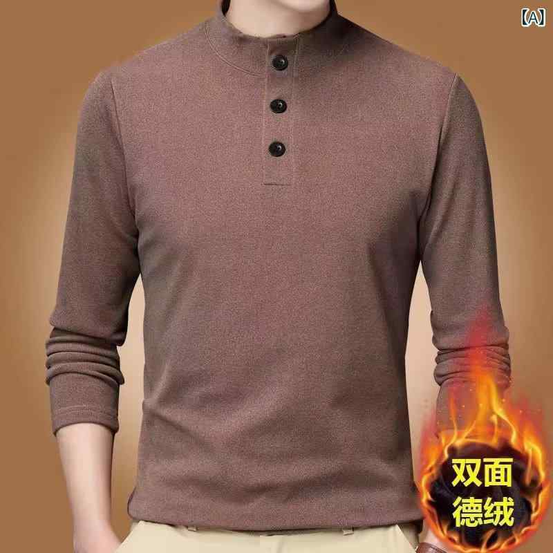 Tシャツ メンズ 男性用 裏起毛 長袖 ハイネック カットソー トップス 無地 保温 暖か あったか 秋冬 ポリエステル ブラック系(x2)