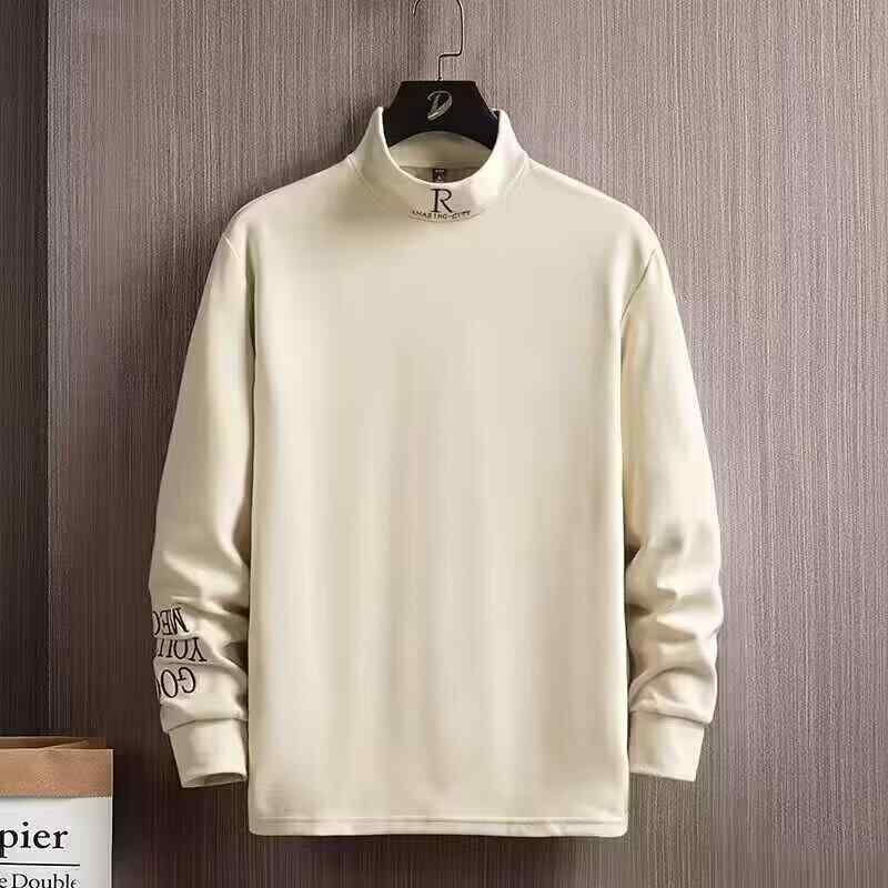 Tシャツ メンズ 男性用 長袖 ポリエステル混紡 無地 ハイネック ルーズ 伸縮性 カットソー トップス 春秋 普段使い デイリー(x10)
