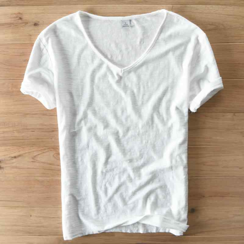 Tシャツ メンズ Vネック スリム 半袖 コットン カットソー 男性用 無地 春夏 薄手 白 赤 グレー(x2)