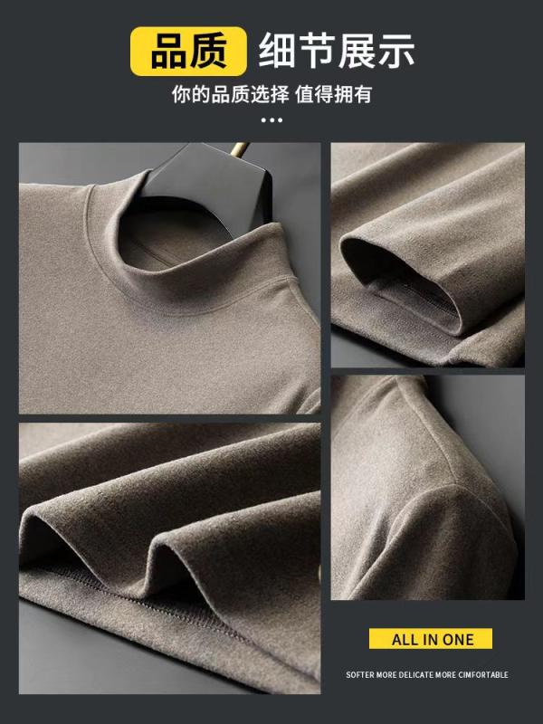Tシャツ メンズ 長袖 裏起毛 スリムフィット ハイネック トップス インナーシャツ カットソー あったか 暖かい 無地 ポリエステル ブラック ホワイト グレー ブラウン カーキ 秋冬(x2)