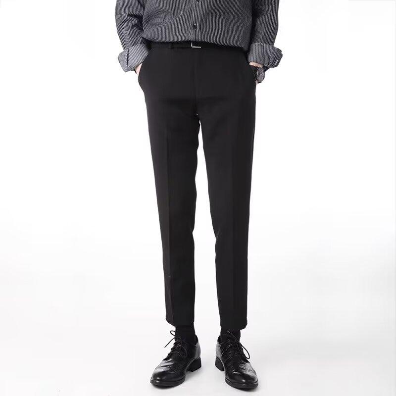 パンツ メンズ 9分丈 スリム ストレート カジュアルパンツ 男性用 春夏 秋 高弾性 竹繊維 普段使い ブラック グレー