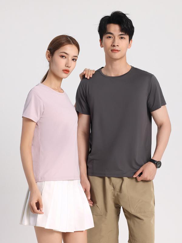 Tシャツ 男女兼用 ユニセックス スポーツウェア 接触冷感 吸湿速乾 トレーニング ウェア 半袖 丸首 ナイロン 運動着 ランニング ジョギング 登山 黒 白