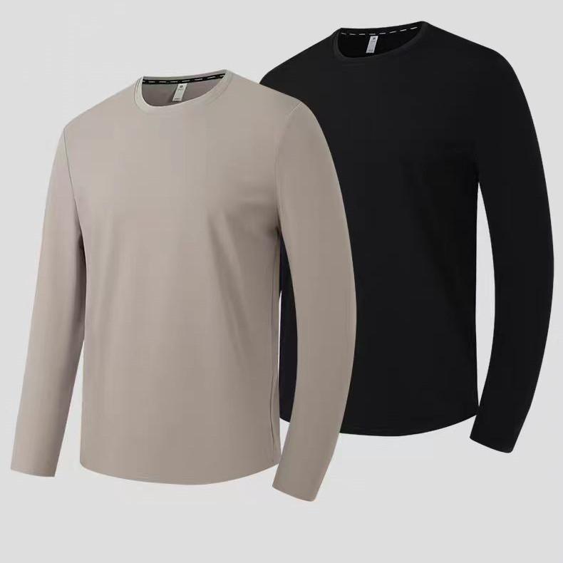 Tシャツ メンズ 男性用 長袖 秋冬 裏起毛 暖かい ストレッチ 通気性 アウトドア スポーツ ランニング インナー トップス ポリエステル 無地 黒 ブラック グレー カーキ(x2)