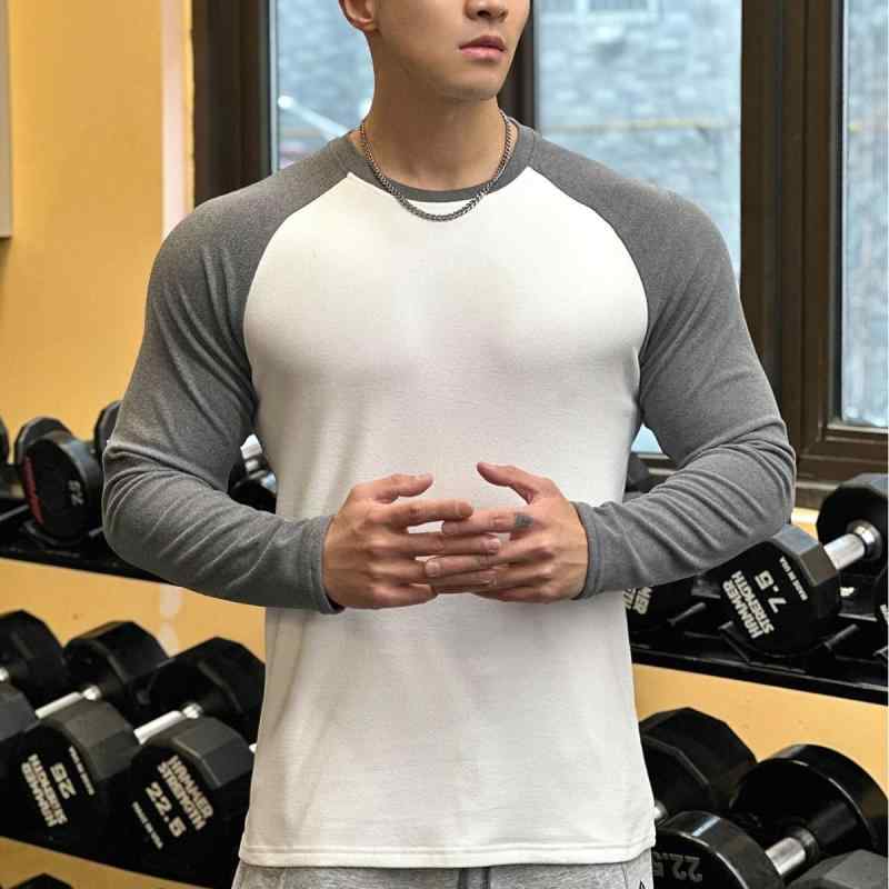 Tシャツ 男性用 大きいサイズ スポーツウェア 長袖 丸首 ポリエステル 切り替え ランニング トレーニング ウェア トップス 秋冬