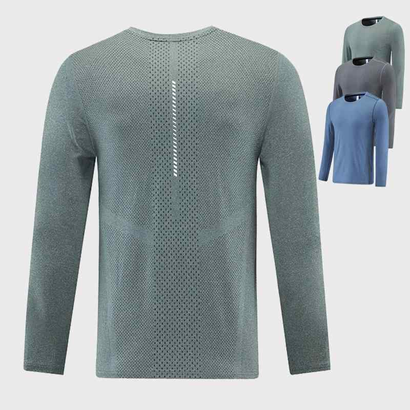 Tシャツ メンズ 男性用 長袖 スポーツウェア 速乾性 通気性 ランニングウェア トレーニングウェア 伸縮性 ポリエステル 無地 普段使い アウトドア 湖藍 果? 黒灰