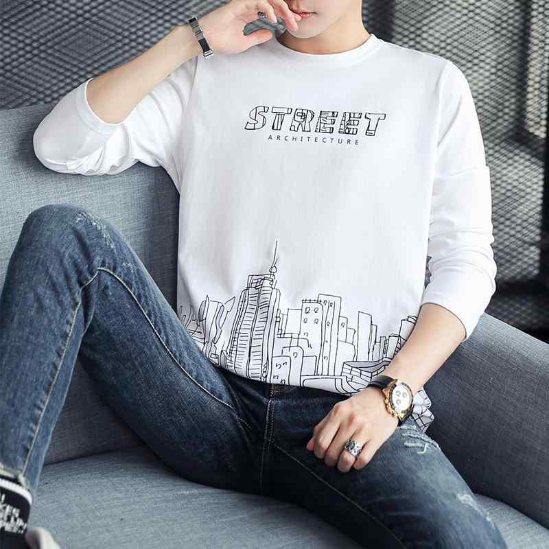 Tシャツ メンズ 長袖 コットン スリム 秋 無地 トップス カットソー 学生 カジュアル 韓国 白 黒 青 グレー